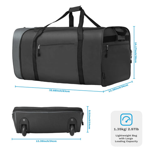 Finnhomy 100L foldable rolling duffel bag in gray fabric with two wheels and top carry handles
