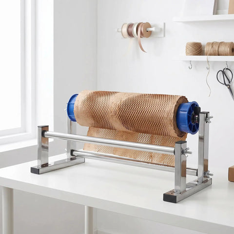 Manual Stretch Wrap Dispenser For Cargo Packaging Film And Wrapping Supplies Desktop Film Support Rack Pro Grade Move And Relocation Wrapping Tool metal frame with roll on table