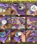 Step-by-step guide for using 58mm Button Maker Kit For DIY Pins Includes Free Button Parts Circle Cutter Cutting Board Pattern Paper Holographic Bags Colored Film And Protective Case Pink Finish