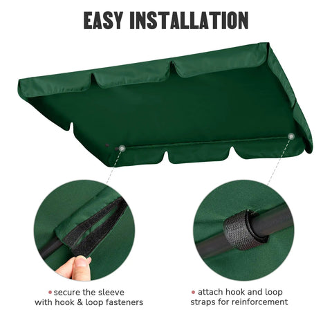 Outdoor Swing Canopy Replacement UV30 Plus 180Gsm Green Canopy Top 76x44 Inches with hook and loop fasteners.