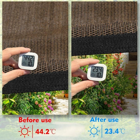 Comparison of 90 Percent UV Blocking Shade Cloth With Grommets For Pergola Patio And Garden, temperatures before and after use