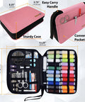 Pink Sewing Kit For Quick Fixes And DIY Projects with needles, thread, scissors in compact case with easy carry handle and pocket