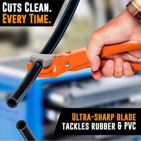 Heavy Duty PEX And Pipe Cutter For Plumbing, Cuts PEX One Eighth To One Inch, PVC CPVC Plastic Pipe And Rubber Hose, Ergonomic