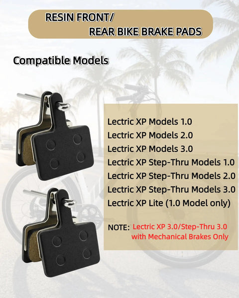 Top Shelf Resin E Bike Brake Pads Compatible With Lectric Xp 1 0 2 0 3 0 Xp Step Thru Xp Lite 1 0 shown with mounting hardware.