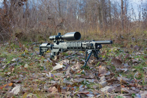 Armada BTAP22SX.22 Caliber PCP Air Rifle With Scope For Target Shooting And Small Game in outdoor setting, side view