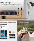 Setup guide for 8 Channel 1080P Hybrid DVR Security Recorder With 2TB Hard Drive, diagram and app usage demonstration