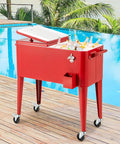 80 Quart Rolling Cooler Cart With Lockable Wheels Bottle Opener Cap Catcher For Outdoor Parties Poolside Backyard Barbecues And Easy Move Beer Beverages Ice Chest shown by a pool