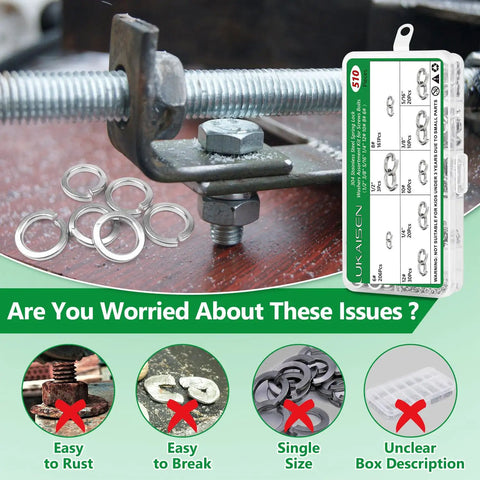 Spring Lock Washer Set 304 Stainless Steel Eight Size Assortment for Home, Workshop, Kitchen and Factory Use, rustproof washers.