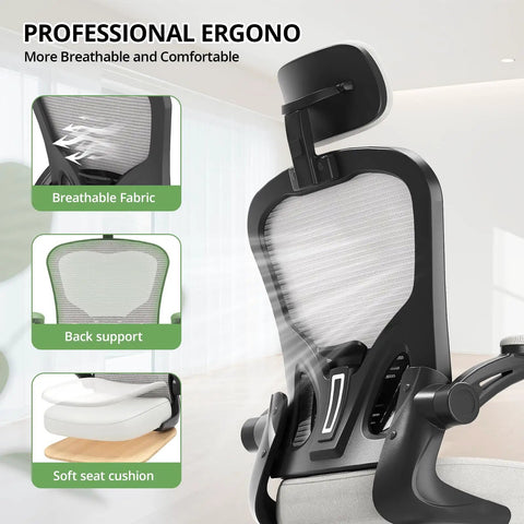 Ergonomic Office Chair For Long Hours Boss Level Comfort High Back Desk Chair With Adjustable Headrest And Lumbar Support