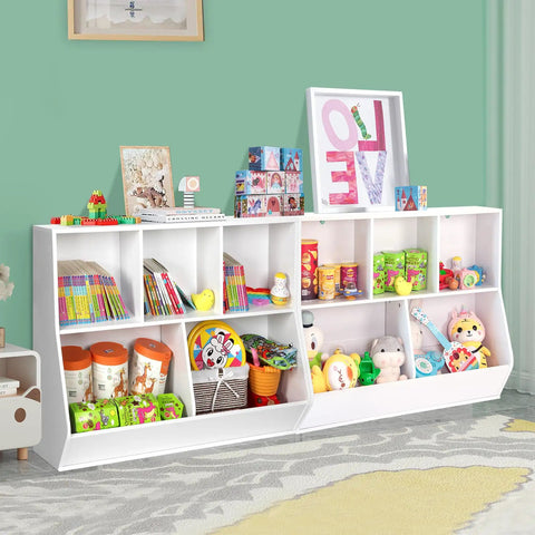 Totally Kid Approved Bookshelf And Storage Organizer For Playroom With Open Wooden Bookcase Shelves Toy Cabinet Featuring Smooth Rounded Edges And Super Sturdy White Finish