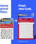 Image of new and old packaging for 4-Pack 16x20x1 Air Filter MERV 11 MPR 1000 For Allergens And Pet Dander, 3-Month AC And Furnace Filters.