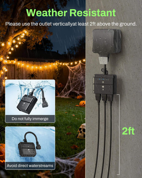 Weather-resistant No Fuss Outdoor Light Timer with 3 Grounded Outlets Waterproof Dusk To Dawn Controller for string lights installation