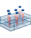 96-Place Test Tube Rack For 16-17mm Tubes With Durable Wire Frame And Chemical-Resistant Blue Epoxy Coating, tubes inserted