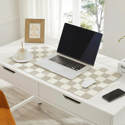 Large Checkered Desk Pad 31.5 Inch By 15.7 Inch Premium PU Leather Desk Mat Waterproof Surface For Keyboard, Mouse, And Laptop