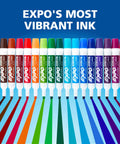 Low Odor Dry Erase Markers With Vibrant Ink And Chisel Tip 16 Count showing full color range on blue background