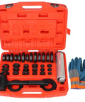 37 Piece Sealed Bearing Mounting Kit With Oil Seal Installation Tools in open orange case with components and gloves visible
