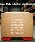 Industrial Steel Roller Trolley with heavy-duty load capacity chart, suitable for hefty loads on shop floors and pavement.