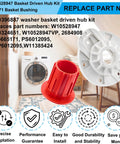 Washer Basket Driven Hub Kit With Bushing Assembly For Whirlpool Maytag Kenmore Washers Replacement W10528947 52719 AP5665171 2684908 Easy Install Ready To Roll. White and red plastic hub and bushing washer parts shown
