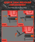Quick jam release mechanism for Heavy Duty 18 Gauge Cordless Brad Nailer And 2 Inch Electric Stapler with tool-free, easy-to-clear design.