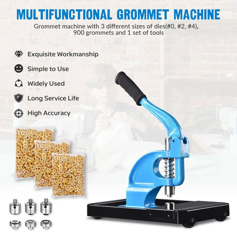 Grommet Tool Kit Beefy Heavy Duty Set With 3 Die Hand Press Grommet Machine Rolling Base 900 Grommets YES0389 visible