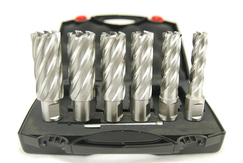 Six piece annular cutter set for Heavy Duty Magnetic Drill Press That Is A Total Knockout With Six Piece Annular Cutter Set For Badass Steel Jobs And Quick Setup On Any Job Site.