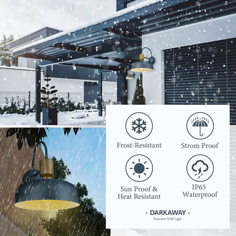 Industrial Barn Light Sconces With Hammered Metal Shade Black Wall Lamps for outdoor use in winter conditions