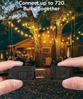 Connecting two Outdoor String Lights 50 Foot Long With 25 Plus 2 G40 LED Bulbs Shatterproof Patio Lights IP65 with a warm backyard scene.
