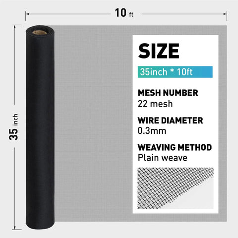 Heavy Duty 304 Stainless Steel Window Screen Roll 35 Inch By 10 Foot Black PVC Coat 22 Mesh Rust Resistant Built To Last