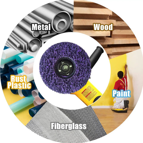 Wood Carving Disc Set Seven Piece Kit For 4 And 4-1/2 Inch Angle Grinders showing disc for metal, wood, rust plastic, paint, fiberglass