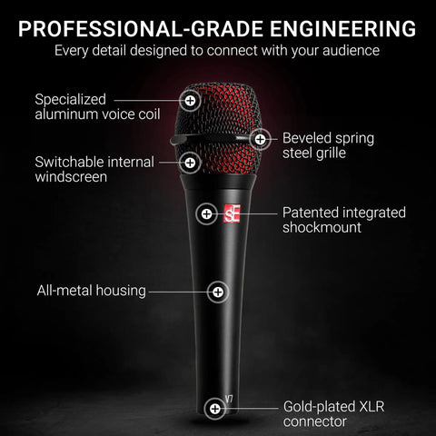 V7 Dynamic Microphone For Singing, Speech And Studio Recording With Supercardioid Pattern, aluminum voice coil, black