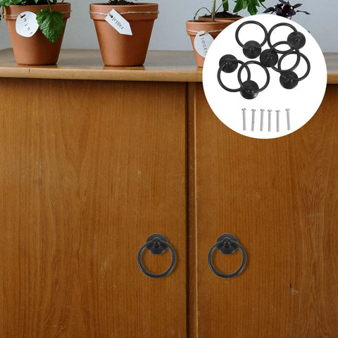 Vintage Style Metal Drawer Handles With Drop Ring Pulls, 6 Pack For Wardrobes, Cabinets And Dressers shown installed on cabinet