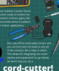 LoRa Smart Outdoor Contact Sensor tools and components on a workbench for setup and installation, featuring wire cutter and multimeter