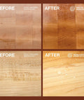 Comparison of wood before and after using the All Natural Wood Care Set For Butcher Blocks, Cutting Boards And Countertops.