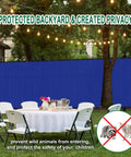 Blue 8 By 6 Feet Fence Privacy Screen For Outdoor Use Heavy Duty Mesh Windscreen UV Block installed in backyard