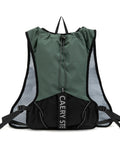 Front view of olive green Ultralight Hydration Vest Backpack with 1.5L water reservoir, breathable nylon, and 3D mesh panels.