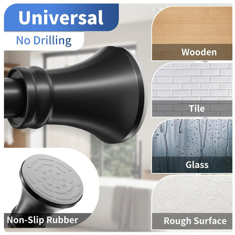 Matte Black Shower Curtain Rod 36 To 84 Inch Adjustable No Slip No Drill Stainless Steel Spring Tension Rod for various surfaces