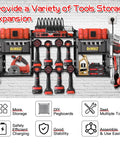 Garage Grade Heavy Duty Wall Mount Power Tool Organizer With Charging Station, featuring tools and accessories.