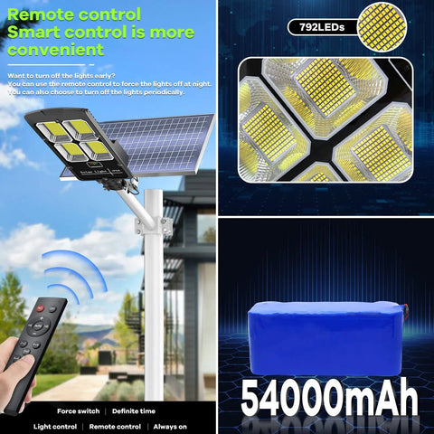 1000W Solar Street Light Dusk To Dawn 80000LM LED Beast Mode Brightness Outdoor Flood Light with motion sensor and remote control.