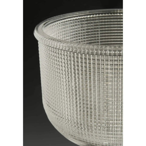 Close-up of clear double prismatic glass shade from Archie Collection Clear Double Prismatic Glass Coastal Bath Vanity Light Fixture.