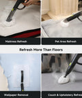 Heavy Duty Steam Cleaner For Home 1500W High Pressure Canister Steamer cleaning mattress, couch, and wallpaper with steam.