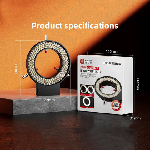 144 LED Ring Light For Microscope And Camera Lens With Four Zone Control Pro Grade Adjustable Brightness Secure Mount And Smooth Even Illumination For Macro Stereo Microscopy And Photography, black 114mm ring light with box