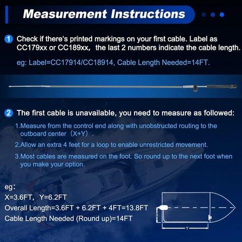 Measurement instructions for 2 Pack 7m Boat Throttle And Shift Control Cables For Mercury MerCruiser Outboard Marine Force Engines Replacement OE CCX18924