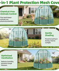 Galvanized Raised Garden Bed With Cover For Outdoors 4x4x1 Ft Metal Planter Box With PE Winter Cover And Mesh Summer Cover 3 In 1 Raised Bed With Windows For Easy Year Round Gardening on a lawn displaying plant protection features