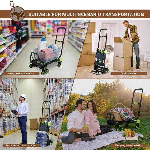 Two-In-One Portable Stair Climbing Dolly With Retractable Handle, 330 Lb Dolly Cart for shopping, moving, and camping