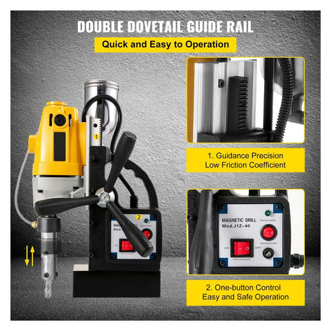 Magnetic Drill Press 1200W Powerful Electric Bench Drilling Rig Machine For Engineering Steel Structure MD40 MB23 BRM35 showing double dovetail guide rail.