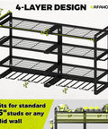 Beefy 4 Tier Power Tool Organizer Wall Mount Rack For 8 Cordless Drills Plus Hammer Screwdriver Pliers Holders Side Accessory Slots