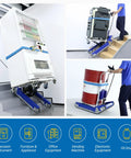 Xsto Crawler Electric Dolly Heavy Duty Trolley 684 Lbs Load Capacity Stair Climber carrying various appliances up stairs.