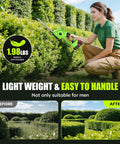 Woman using 2-In-1 600W Cordless Hedge Trimmer And Grass Trimmer 21V Battery Powered Garden Tool on bushes.