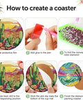 Step-by-step guide to creating a Colorful Cacti Diamond Painting Coaster from the 8 Piece DIY Art Coasters With Holder Kit for Beginners.