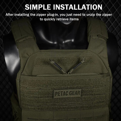 Tactical Drop-In Zipper Inserts For Built-In Vest Plate Bag Admin Pocket shown installed in vest